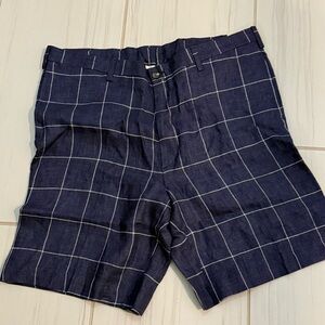 New Charleston Khakis 100% Linen Shorts Navy Blue checks Size 40 Regular Mens